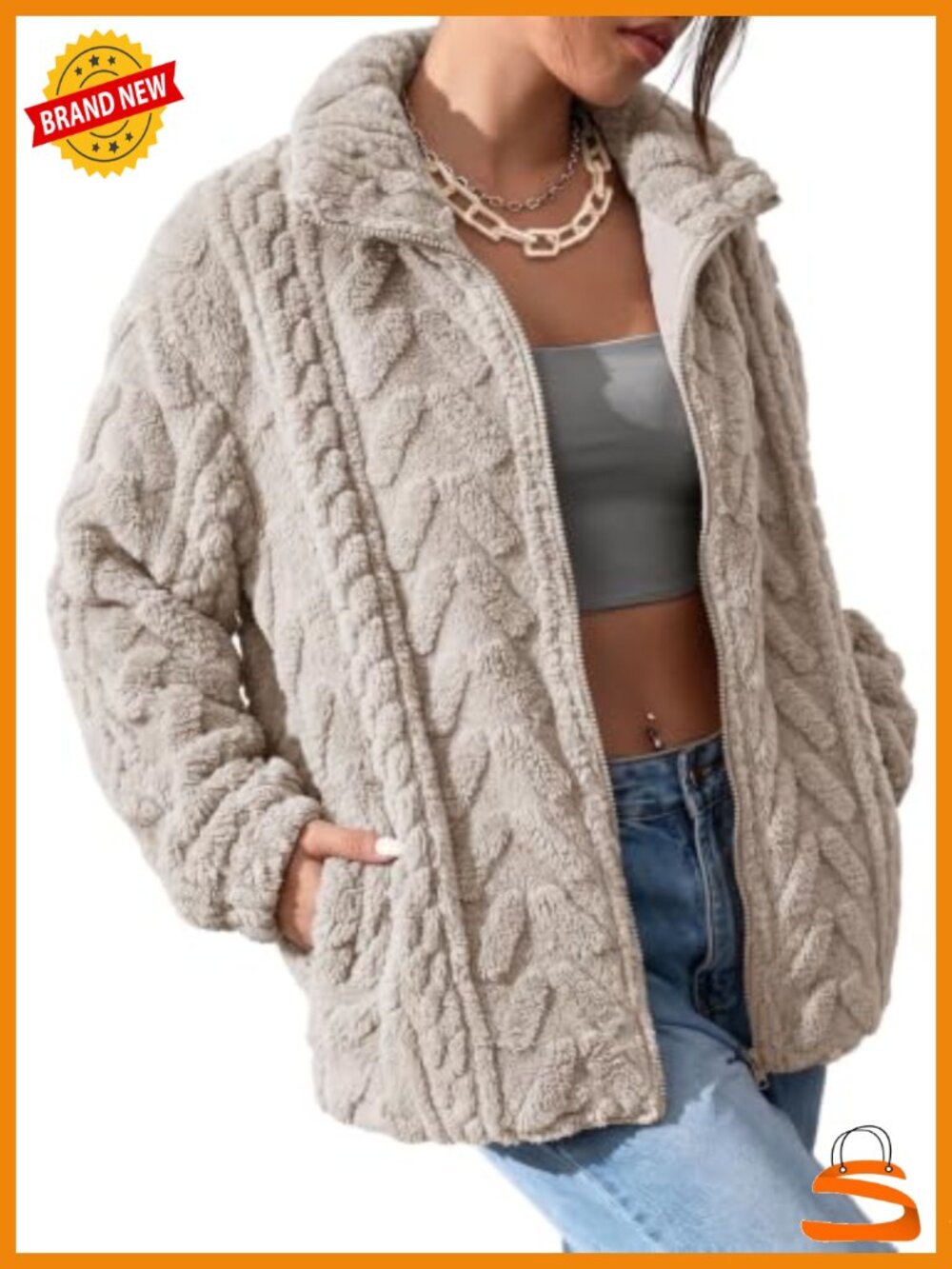 Women's Fleece Zip-Up Jacket with Pockets Oversized Winter Coat